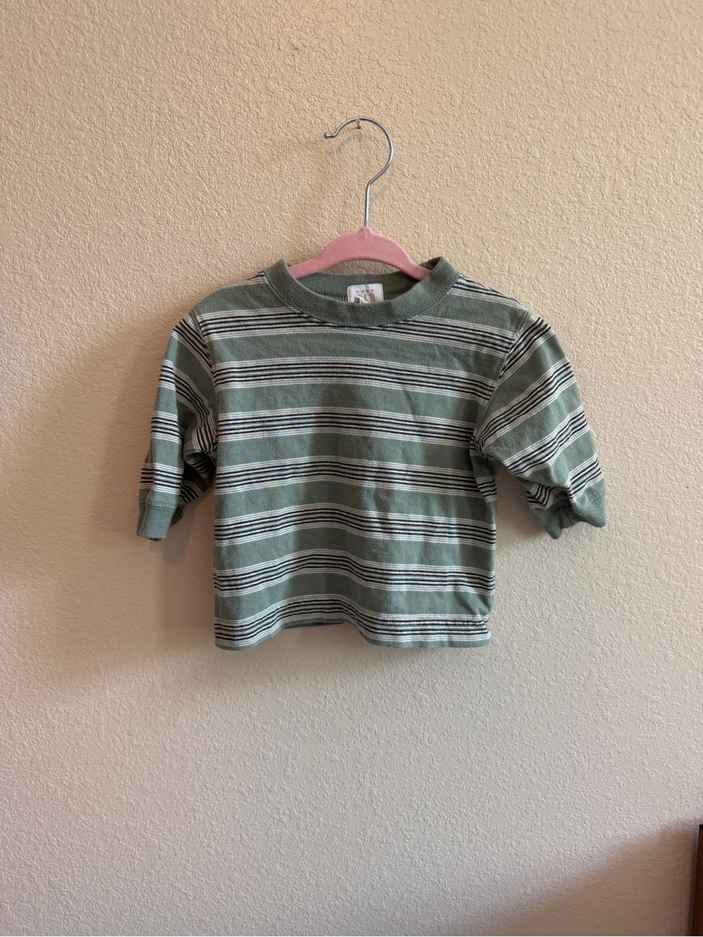 100% cotton Vintage Baby Striped Long-Sleeve Top in Sage Green